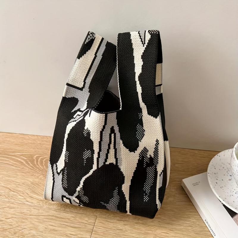 Casual Niche Colorblock Knitted Bag Lightweight Crochet Storage Bag