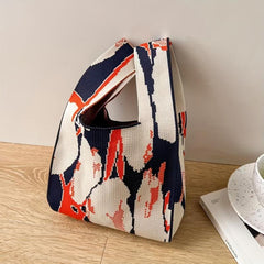 Casual Niche Colorblock Knitted Bag Lightweight Crochet Storage Bag