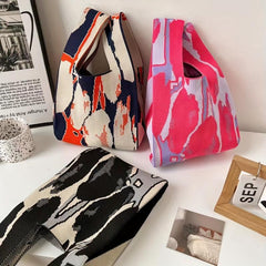 Casual Niche Colorblock Knitted Bag Lightweight Crochet Storage Bag