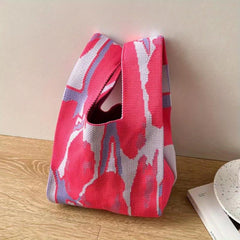 Casual Niche Colorblock Knitted Bag Lightweight Crochet Storage Bag