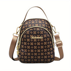 Print Zip Mini Shoulder Bag PU Leather Top Handle Handbag