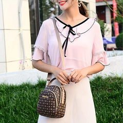 Print Zip Mini Shoulder Bag PU Leather Top Handle Handbag