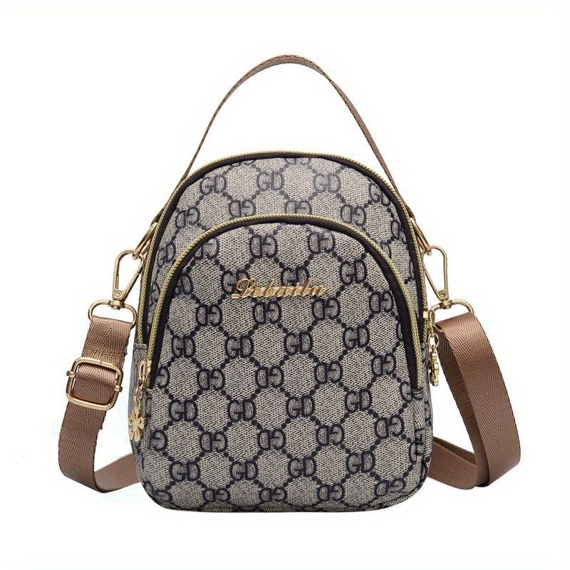 Print Zip Mini Shoulder Bag PU Leather Top Handle Handbag