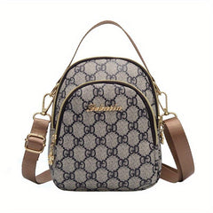 Print Zip Mini Shoulder Bag PU Leather Top Handle Handbag
