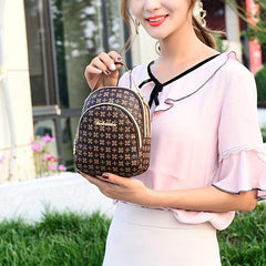 Print Zip Mini Shoulder Bag PU Leather Top Handle Handbag