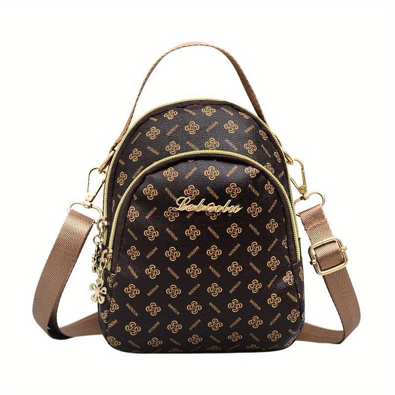 Print Zip Mini Shoulder Bag PU Leather Top Handle Handbag