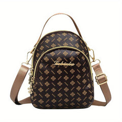 Print Zip Mini Shoulder Bag PU Leather Top Handle Handbag