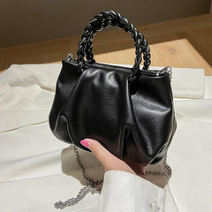 Braided Handle Ruched Crossbody Bag Chain For Women