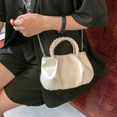 Braided Handle Ruched Crossbody Bag Chain For Women