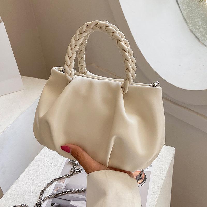 Braided Handle Ruched Crossbody Bag Chain For Women