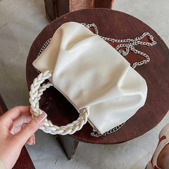 Braided Handle Ruched Crossbody Bag Chain For Women