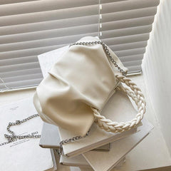 Braided Handle Ruched Crossbody Bag Chain For Women