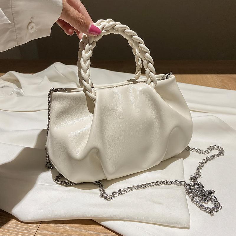 Braided Handle Ruched Crossbody Bag Chain For Women