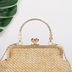 Beach Woven Handbag Metal Handle Lightweight
