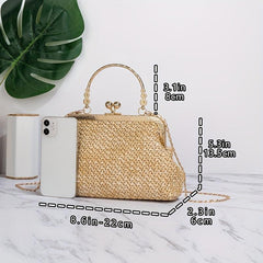 Beach Woven Handbag Metal Handle Lightweight