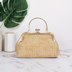 Beach Woven Handbag Metal Handle Lightweight