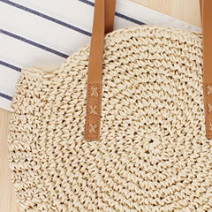 Straw Woven Round Shoulder Bag Large Capacity for Travel & Vacation