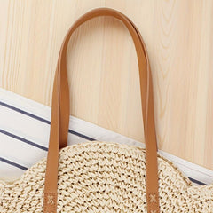 Straw Woven Round Shoulder Bag Large Capacity for Travel & Vacation