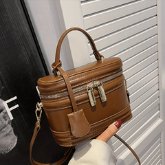 PU Leather Bucket Bag Waterproof Zipper Vintage Handbag