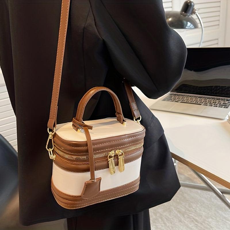 PU Leather Bucket Bag Waterproof Zipper Vintage Handbag