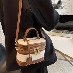 PU Leather Bucket Bag Waterproof Zipper Vintage Handbag
