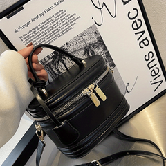 PU Leather Bucket Bag Waterproof Zipper Vintage Handbag