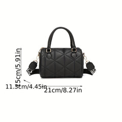 Argyle Embroidery Handbags PU Leather Boston Bag Women's Cylinder Bucket Purses
