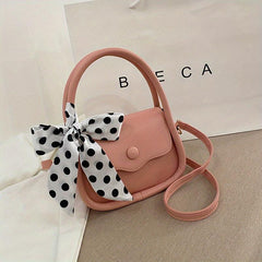 Women's Lightweight Shoulder Bag with Polka Dots Scarf Decor