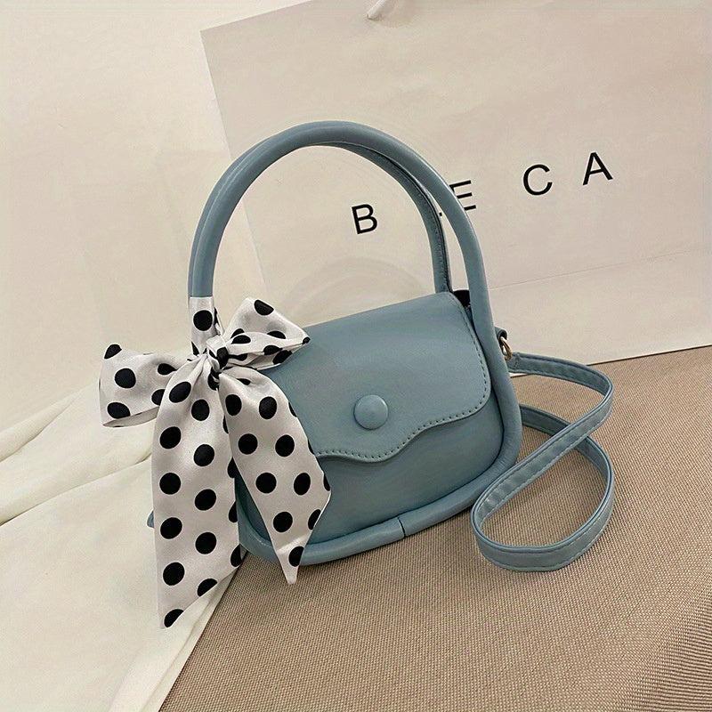 Women's Lightweight Shoulder Bag with Polka Dots Scarf Decor