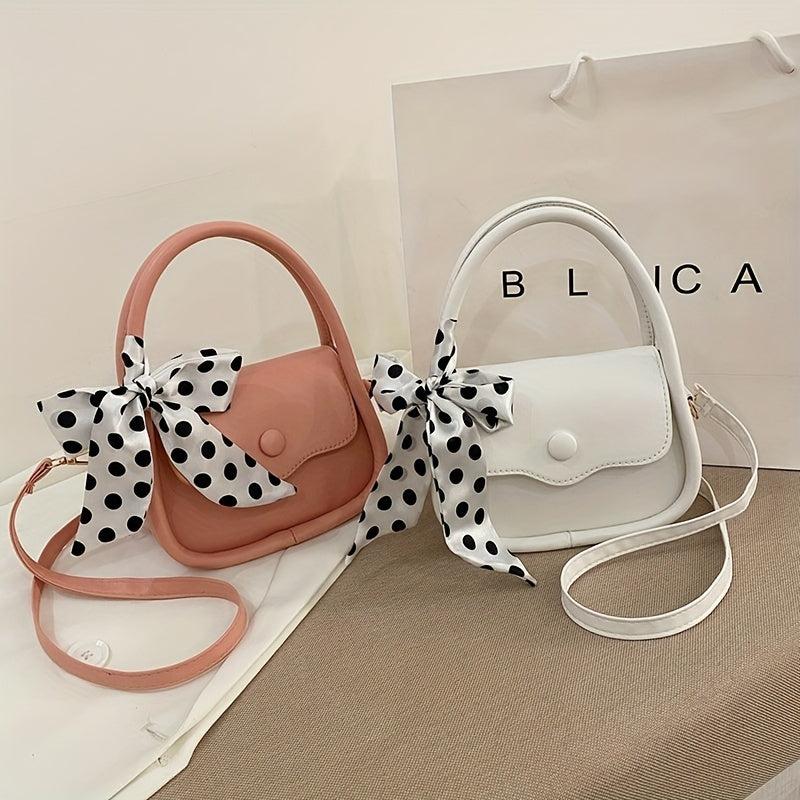 Women's Lightweight Shoulder Bag with Polka Dots Scarf Decor