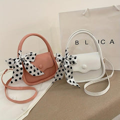 Women's Lightweight Shoulder Bag with Polka Dots Scarf Decor