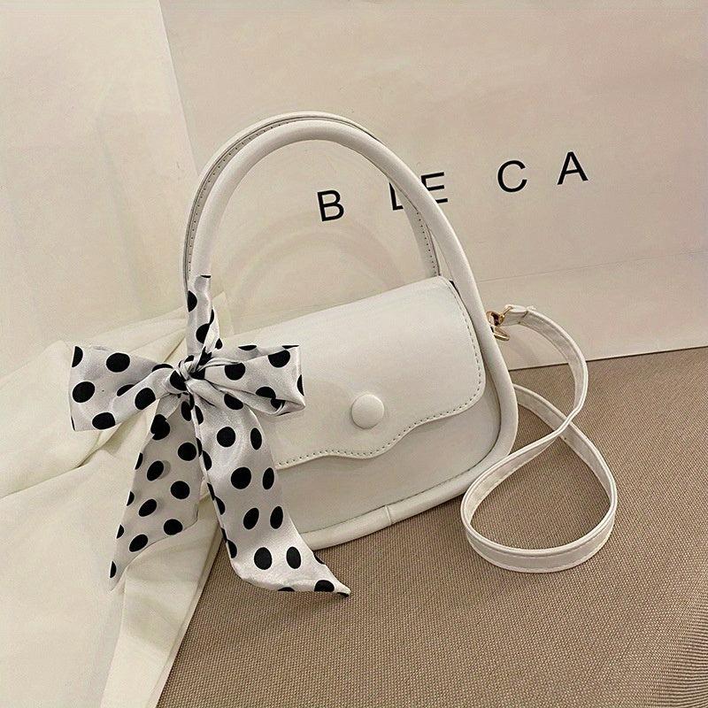 Women's Lightweight Shoulder Bag with Polka Dots Scarf Decor