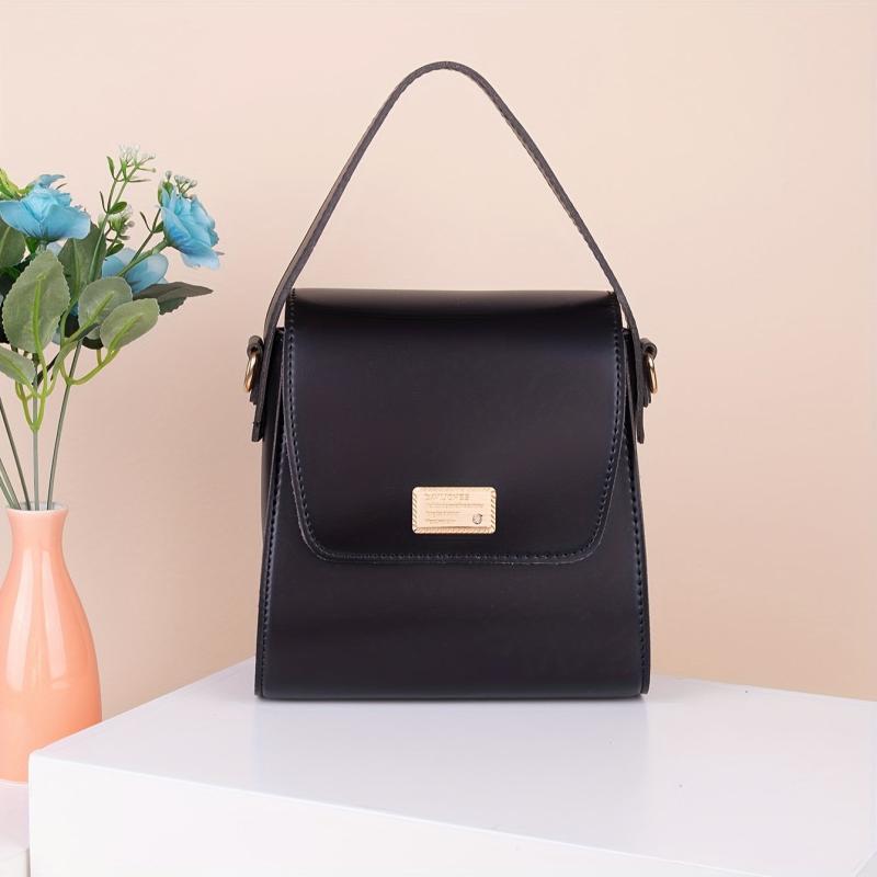Minimalist Solid Satchel Bag Flap Handbag Women's Work