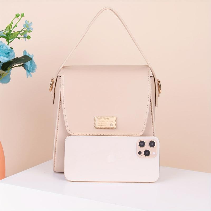 Minimalist Solid Satchel Bag Flap Handbag Women's Work