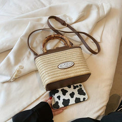 Portable Top Handle Straw Woven Shoulder Bag