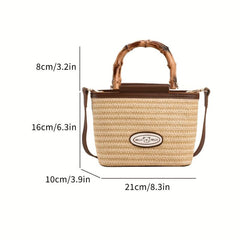 Portable Top Handle Straw Woven Shoulder Bag