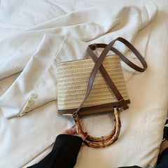 Portable Top Handle Straw Woven Shoulder Bag