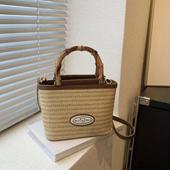 Portable Top Handle Straw Woven Shoulder Bag
