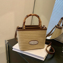Portable Top Handle Straw Woven Shoulder Bag