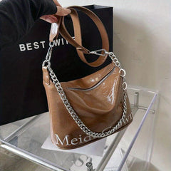 Metal Chain Crossbody Hobo Bag Classic Versatile Messenger Bag