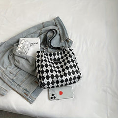 Rhombus Pattern Tote Bag Large Capacity Shoulder Handbag