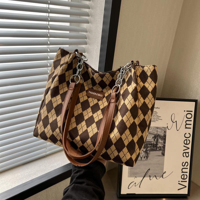 Rhombus Pattern Tote Bag Large Capacity Shoulder Handbag