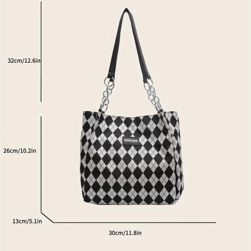 Rhombus Pattern Tote Bag Large Capacity Shoulder Handbag