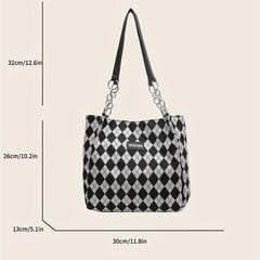 Rhombus Pattern Tote Bag Large Capacity Shoulder Handbag