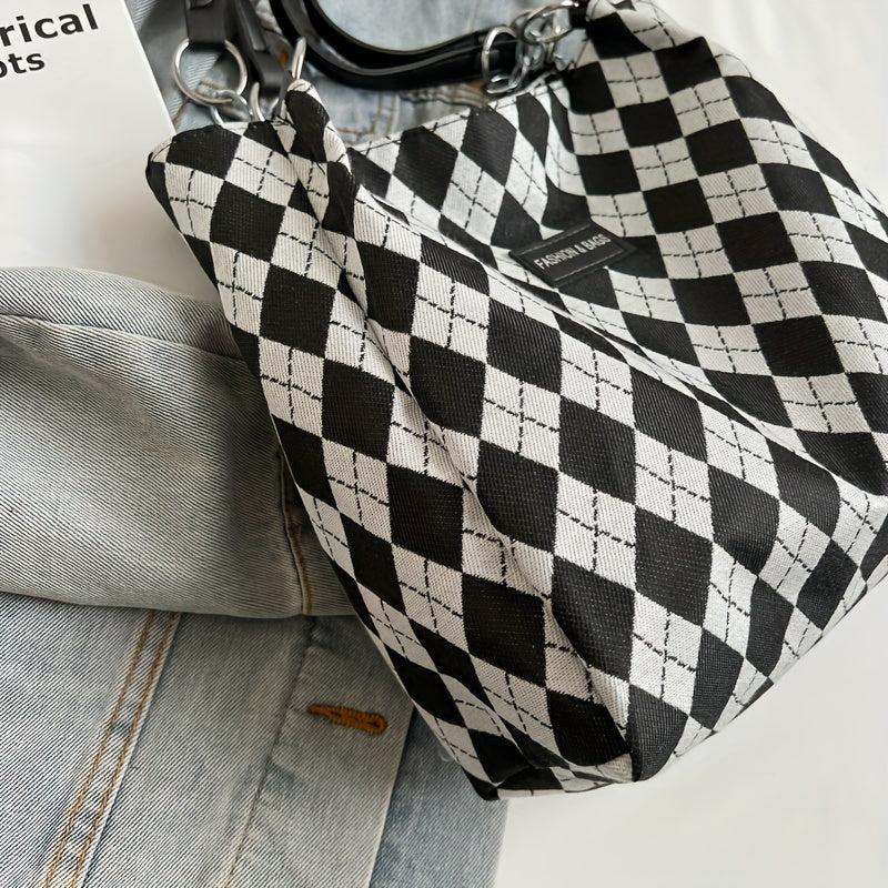 Rhombus Pattern Tote Bag Large Capacity Shoulder Handbag
