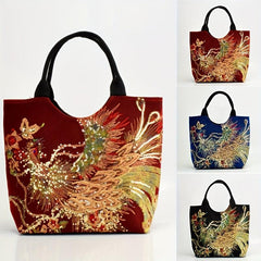 Ethnic Style Peacock Embroidered Large Capacity Canvas Tote Bag