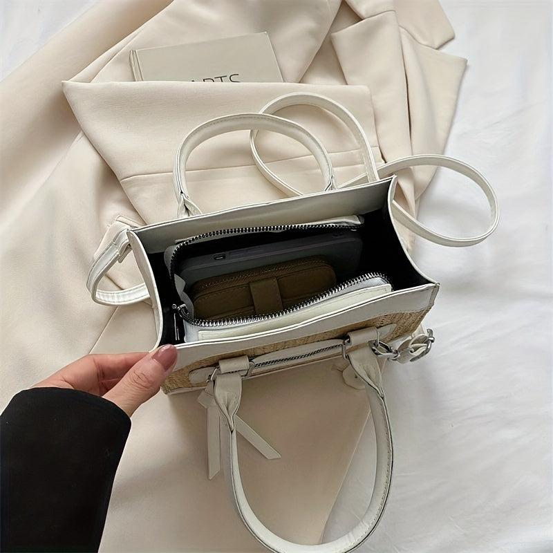 Woven Straw Crossbody Bag Boho Style Square Purse for Travel Beach