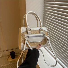 Woven Straw Crossbody Bag Boho Style Square Purse for Travel Beach