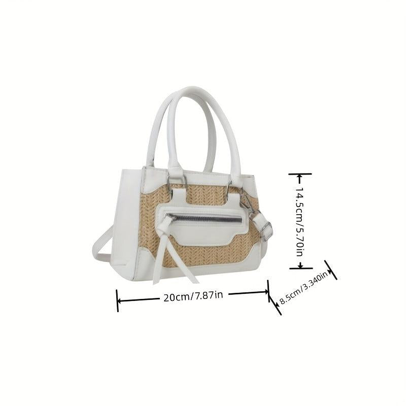 Woven Straw Crossbody Bag Boho Style Square Purse for Travel Beach