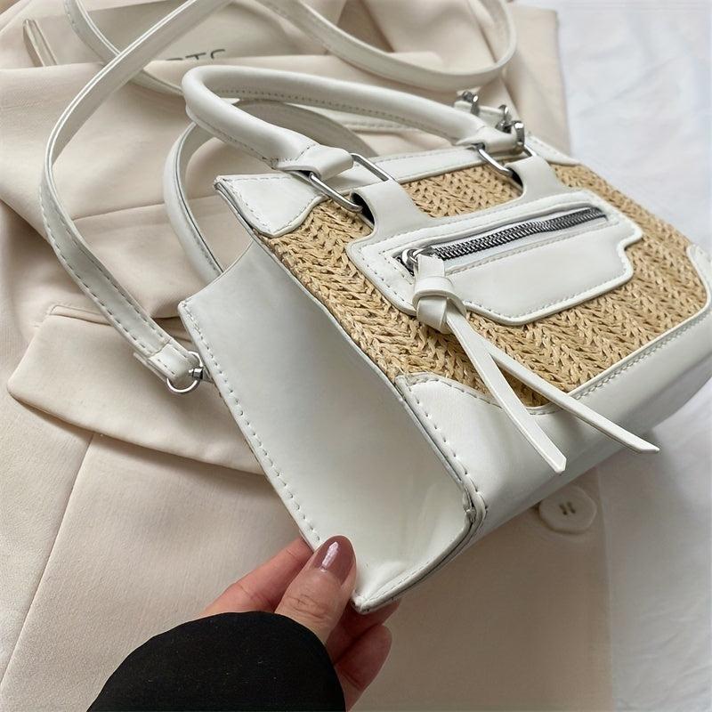 Woven Straw Crossbody Bag Boho Style Square Purse for Travel Beach